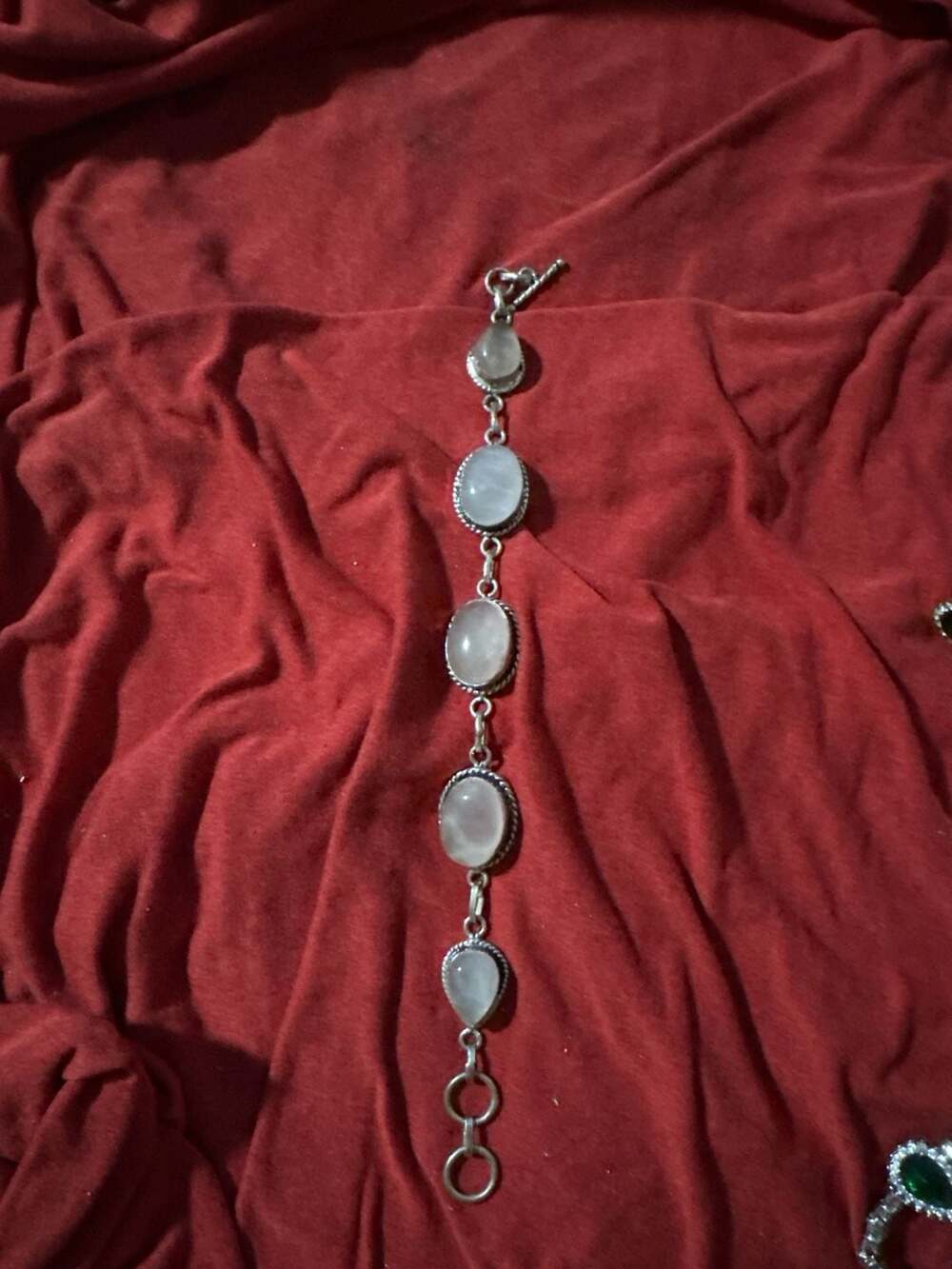 Vintage Sterling Silver Oval Moonstone Toggle Link Bracelet